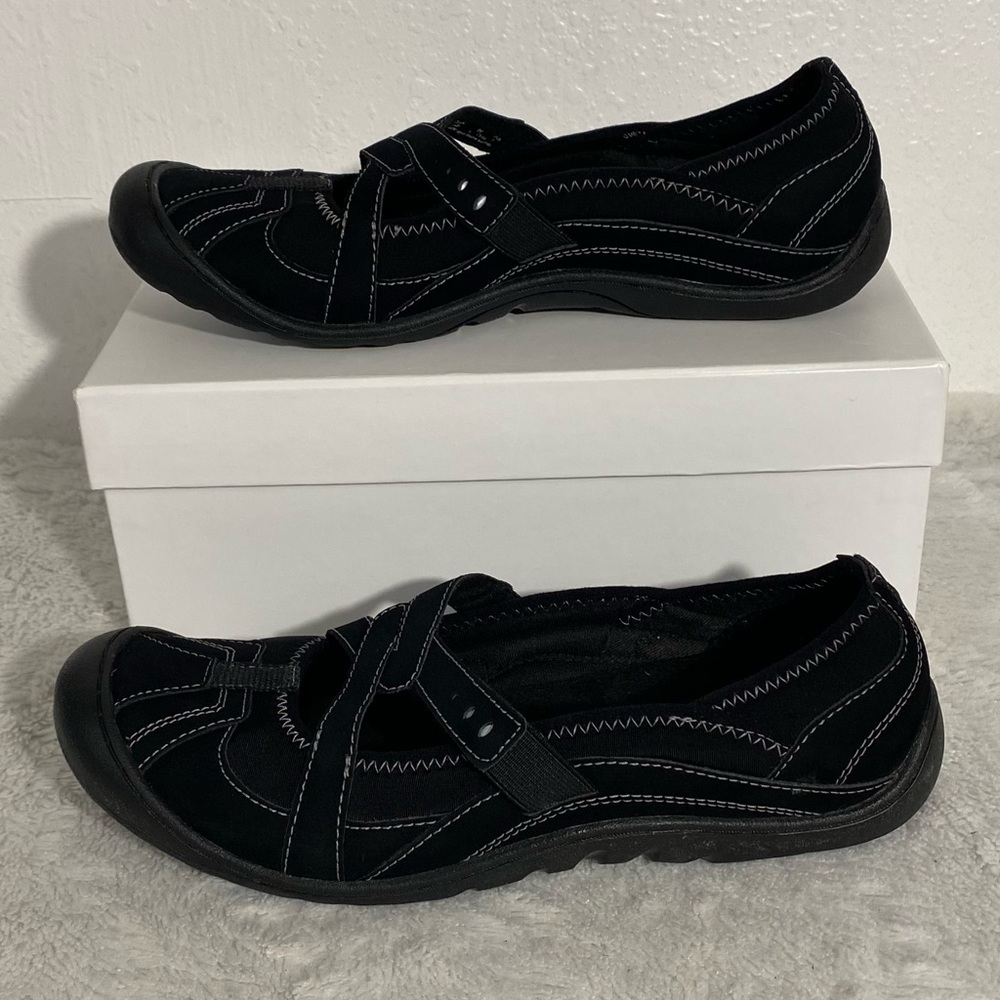 Clarks Bendables Black Leather Criss Cross Mary Jane Flats Women’s Size 8M - Picture 2 of 9